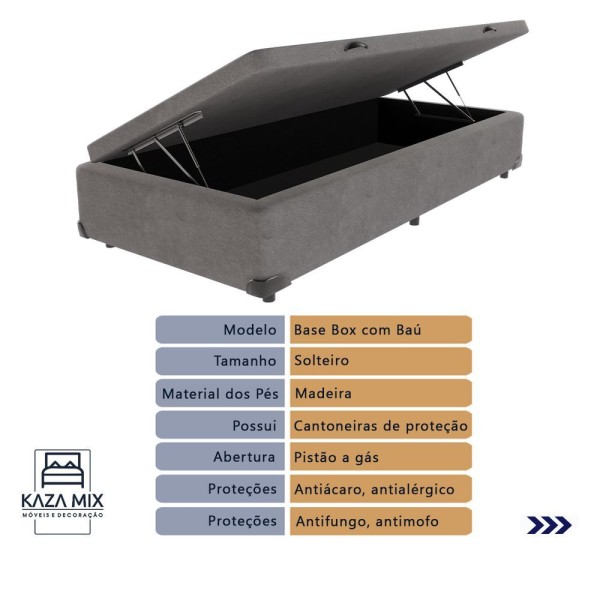 Encontraproduto.com.br - Cama Box Com Baú Cinza E Colchão Solteiro Black Grafit Anjos