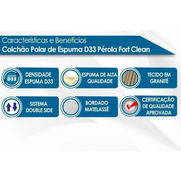 Encontraproduto.com.br - Colchão Solteiro Espuma D33 Pérola Clean (88x188x17) - Polar