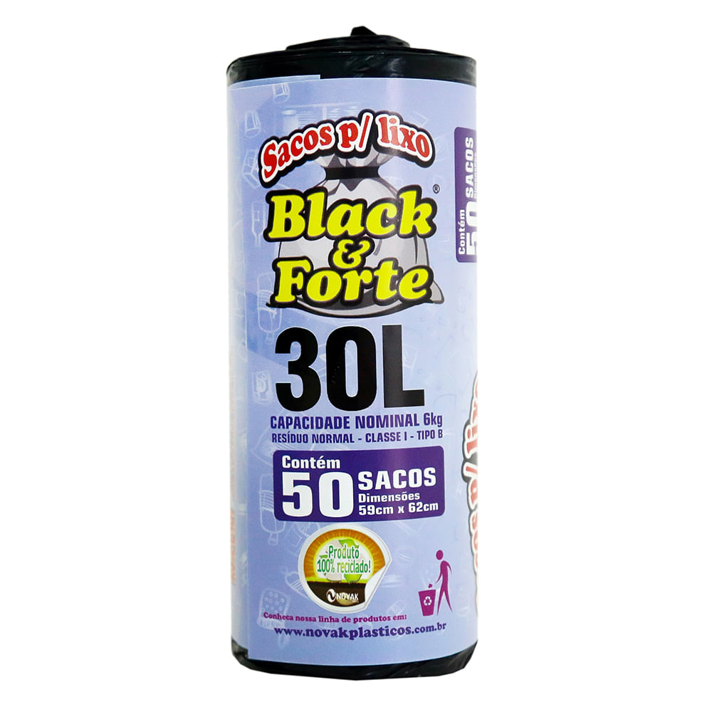 Saco Lixo Black Fort Reciclado 30L Com 50