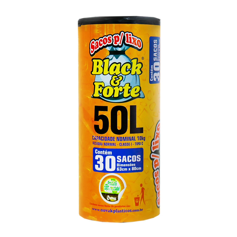 Saco Lixo Black e Forte Reciclado 50L Com 30