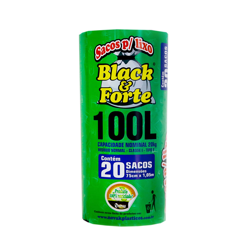 Saco Lixo Black e Forte Reciclado 100L Com 20