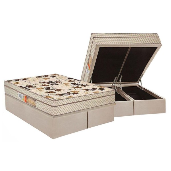 Encontraproduto.com.br - Cama Box Baú Queen: Colchão Anatômico Polar D28 - Ep Orthoface Firme + Base Crc Suede Clean(158x198)