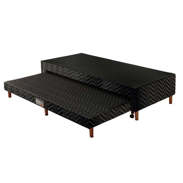 Encontraproduto.com.br - Cama Box c/Auxiliar Casal: Colchão Espuma Polar D33 Pérola Premium + Base CRC Rústico Black(138x188)