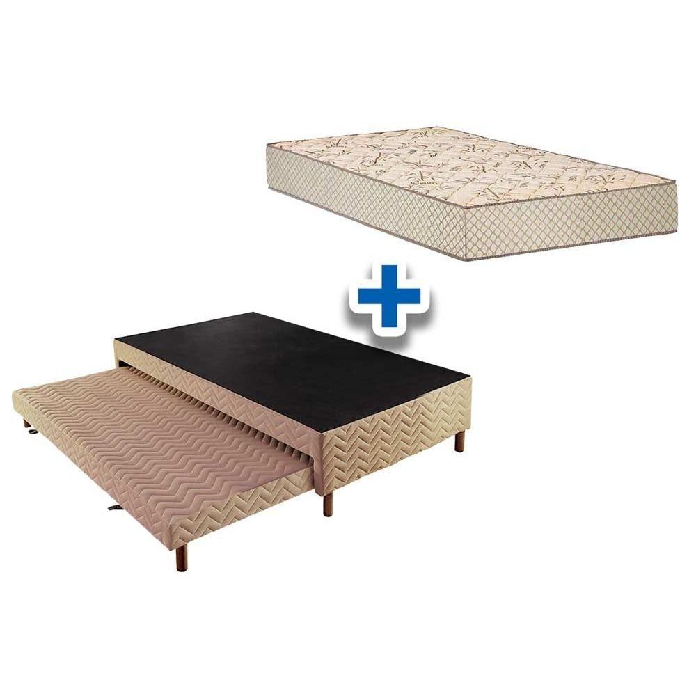 Encontraproduto.com.br - Cama Box C/Auxiliar Solteiro: Colchão Espuma Polar D33 Pérola Clean + Base Crc Rústico Clean(88X188)