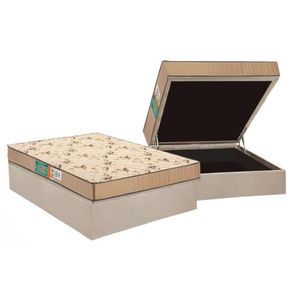 Encontraproduto.com.br - Conjunto Box Baú Casal: Colchão Espuma Polar D45 Pérola + Base Crc Suede Clean(138x188)
