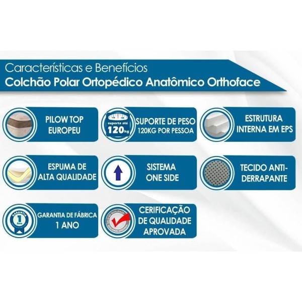 Encontraproduto.com.br - Cama Box Baú Casal: Colchão Ortopédico Polar D28 / Ep Orthoface Class + Base Clean(138X188)