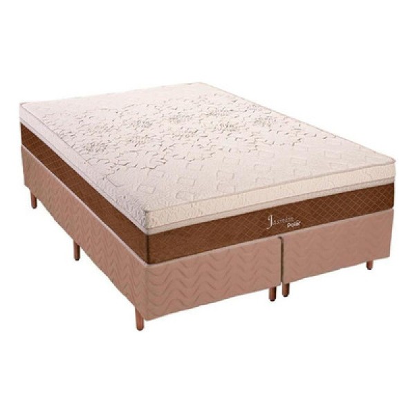 Encontraproduto.com.br - Cama Box Queen: Colchão Molas MasterPocket Ensacadas Polar   Jasmim + Base CRC Rústico Bege(158x198)