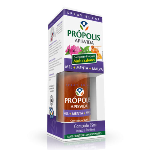 Encontraproduto.com.br - Spray Própolis Apis Vida Multisabores Mel, Menta e Malva 35ml