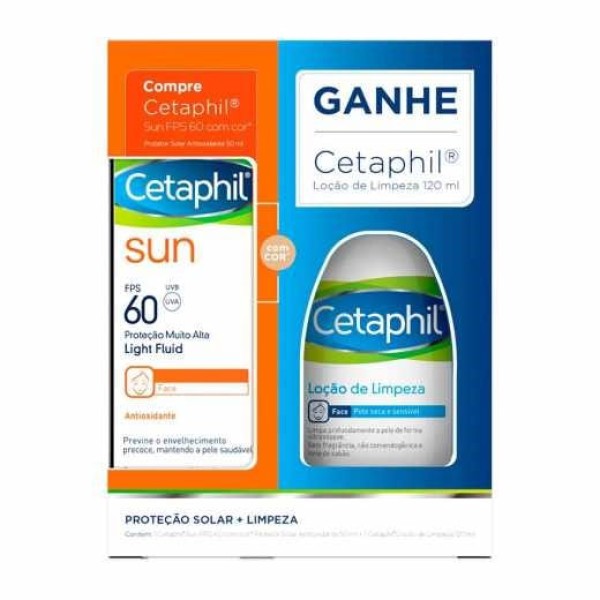 Encontraproduto.com.br - Kit Protetor Solar Cetaphil Sun Light Fluid Com Cor Fps 60 50ml + Loção De Limpeza 120ml