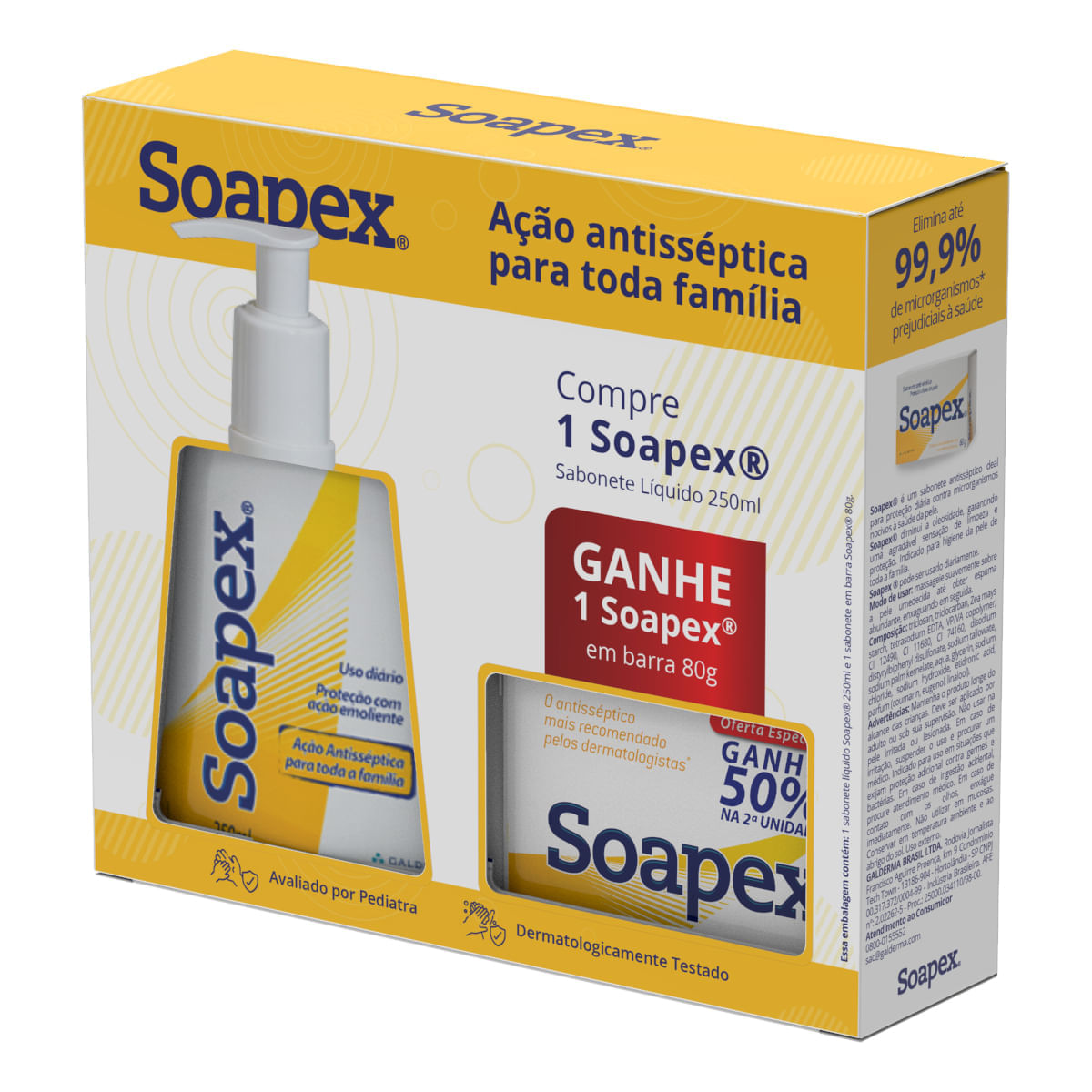 Encontraproduto.com.br - Soapex Sabonete Líquido 250ml Grátis Soapex Sabonete Barra 80g
