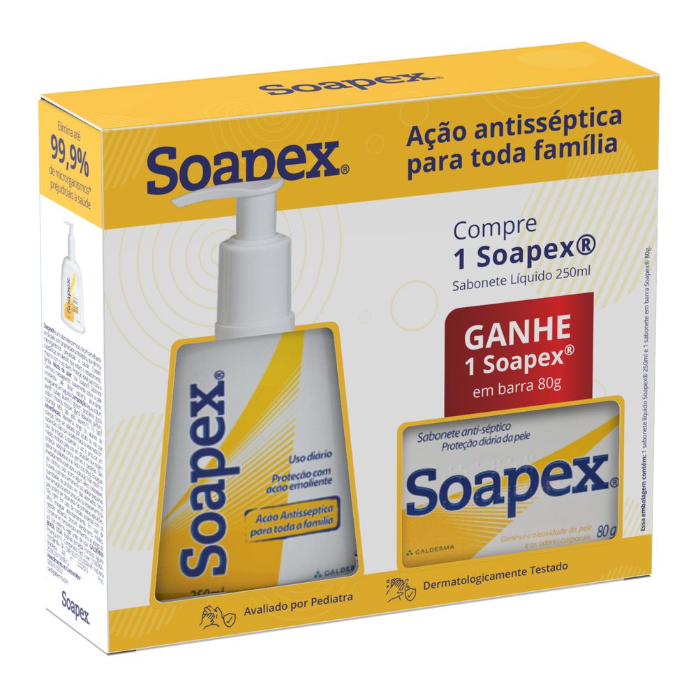 Encontraproduto.com.br - Soapex Sabonete Líquido 250ml Grátis Soapex Sabonete Barra 80g