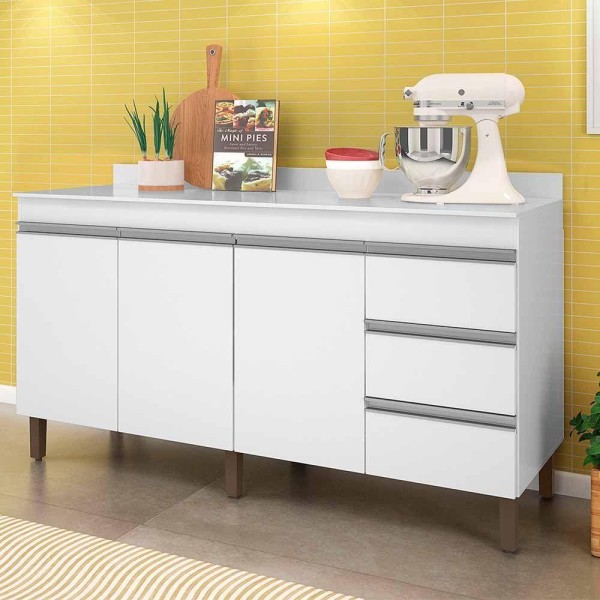 Encontraproduto.com.br - Balcão Para Cozinha Karen 1590cm Branco - Peternella