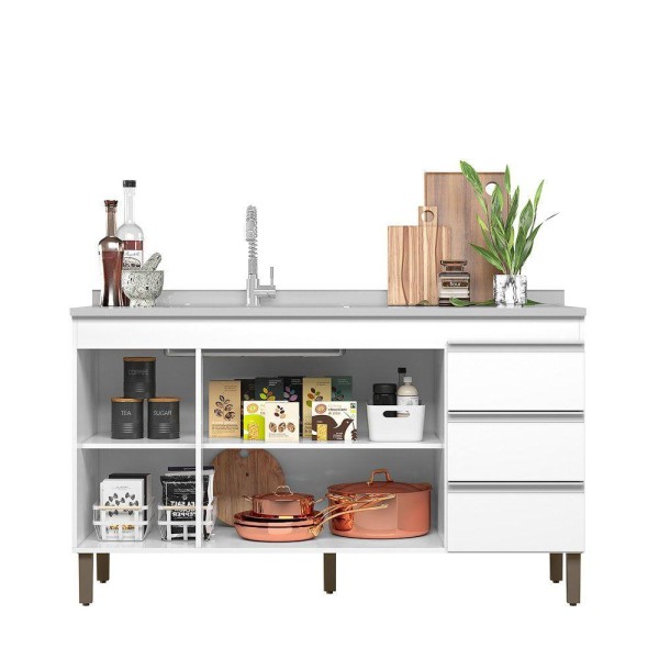 Encontraproduto.com.br - Balcão Para Cozinha Karen 1470cm Branco - Peternella