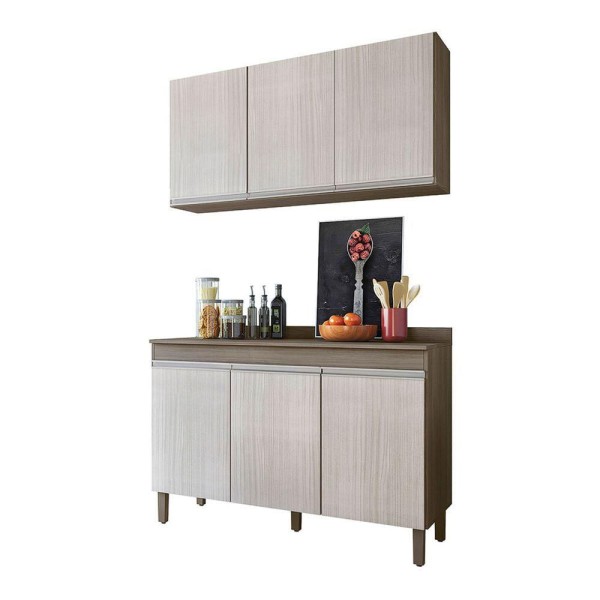 Encontraproduto.com.br - Cozinha Modulada 2 Peças Com 6 Portas Karen Cor Malbec Avelã Peternella Móveis