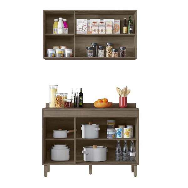Encontraproduto.com.br - Cozinha Modulada 2 Peças Com 6 Portas Karen Cor Malbec Avelã Peternella Móveis