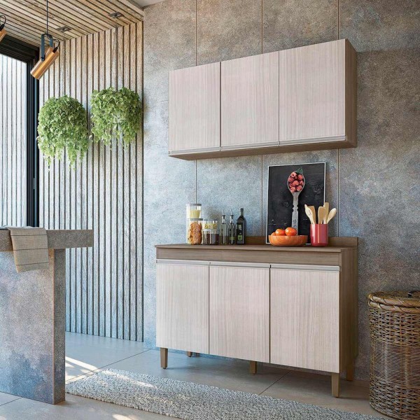 Encontraproduto.com.br - Cozinha Modulada 2 Peças Com 6 Portas Karen Cor Malbec Avelã Peternella Móveis