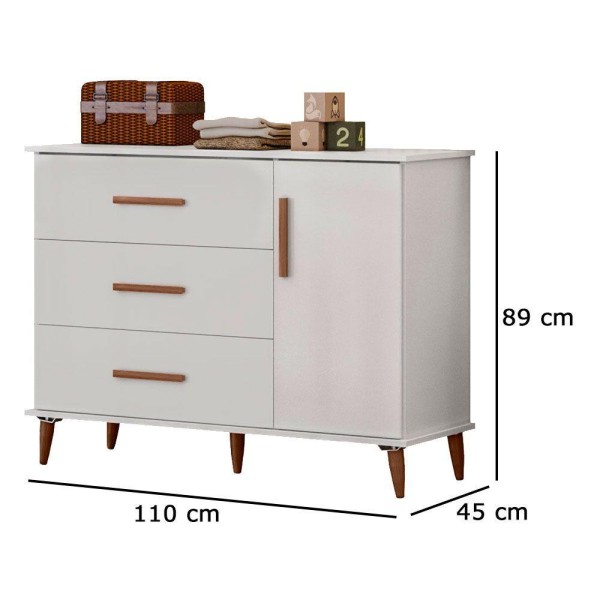 Encontraproduto.com.br - Cômoda Infantil Topázio Retrô 1 Porta E 3 Gavetas Peternella