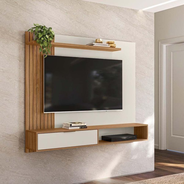 Encontraproduto.com.br - Painel Para Sala De Tv Suspenso Berlim 160cm Cor Nature Off - Peternella