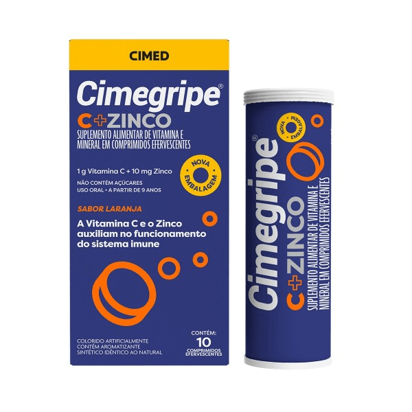 Encontraproduto.com.br - Cimegripe C 1g + Zinco   Caixa com 10 Comprimidos Efervescentes
