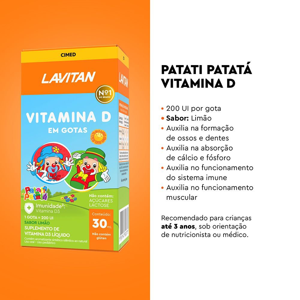 Encontraproduto.com.br - Suplemento Vitamínico Líquido Infantil Lavitan Patati Patatá Sabor Limão 30ml