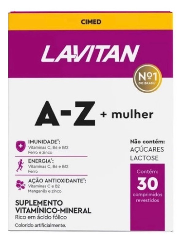 Suplemento Alimentar Em Comprimidos A-Z + Mulher Lavitan Cimed 30 Unidades