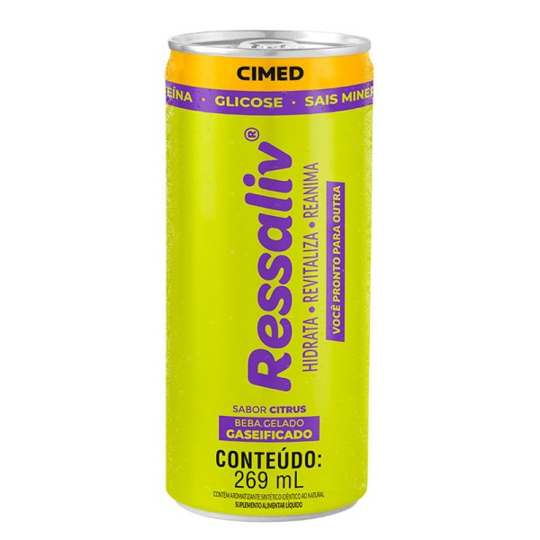 Encontraproduto.com.br - Isotônico Cimed Ressaliv com Gás Sabor Citrus Lata 269ml