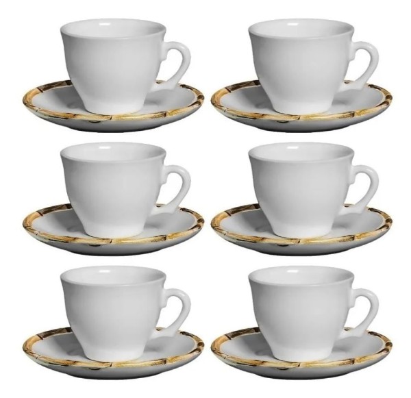 Encontraproduto.com.br - Jogo de 6 Xicaras para Café com Pires em Bambu Branco 100ml