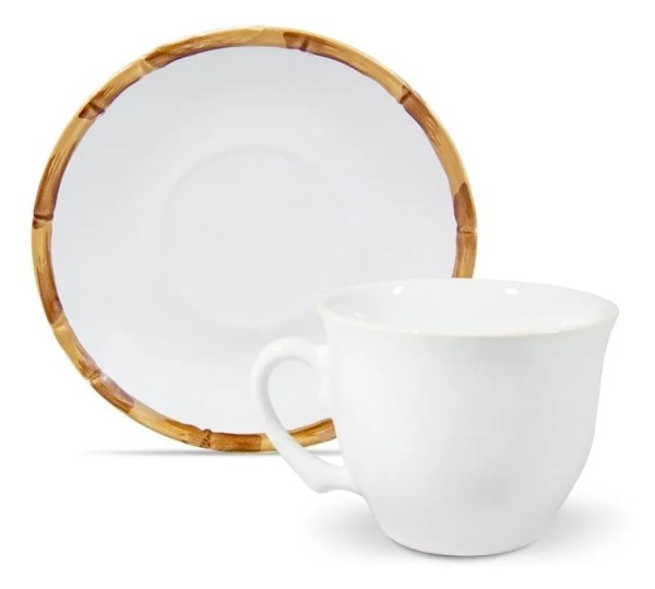 Encontraproduto.com.br - Jogo de 6 Xicaras para Café com Pires em Bambu Branco 100ml