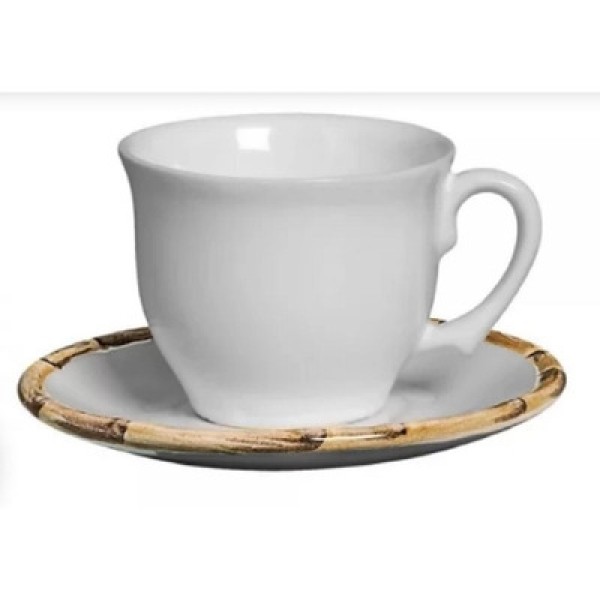 Encontraproduto.com.br - Jogo de 6 Xicaras para Café com Pires em Bambu Branco 100ml