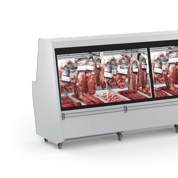 Encontraproduto.com.br - Balcão de Açougue Expositor Atlantis com Gancheira EAAG-3000 - Aço Inox 430 3m Iluminação LED 3 a 10°C - Refrimate