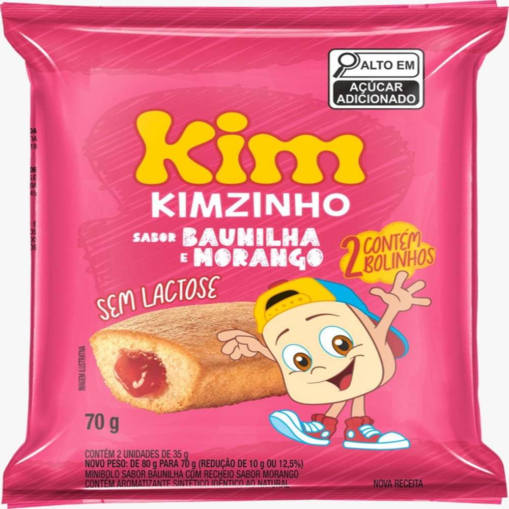 Encontraproduto.com.br - Minibolo de Baunilha Recheio Morango Kim Pacote 80 g com 2 Unidades