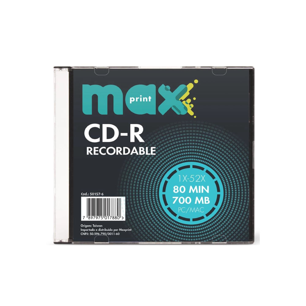 Mídia CD­R Gravável Maxprint 700 MB ­ 80 Minutos ­ 52X Slim - M501576