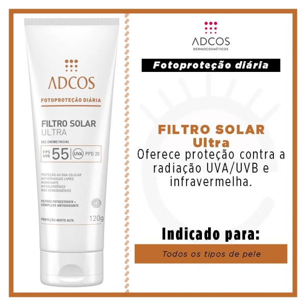 Encontraproduto.com.br - Adcos Filtro Solar Ultra FPS55 Gel Creme 120g