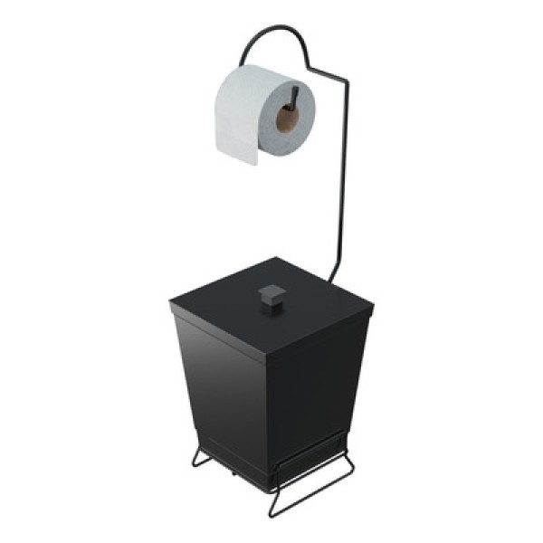 Encontraproduto.com.br - Lixeira Com Suporte De Papel Higiênico Em Aço Preto - Stolf Preto