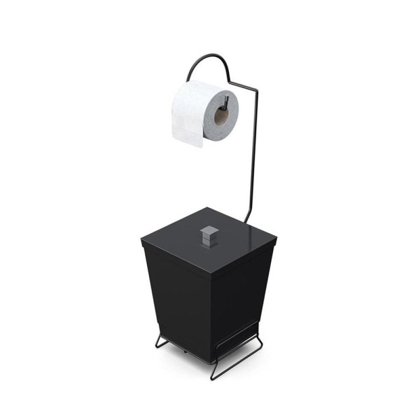 Encontraproduto.com.br - Lixeira Com Suporte De Papel Higiênico Em Aço Preto - Stolf Preto