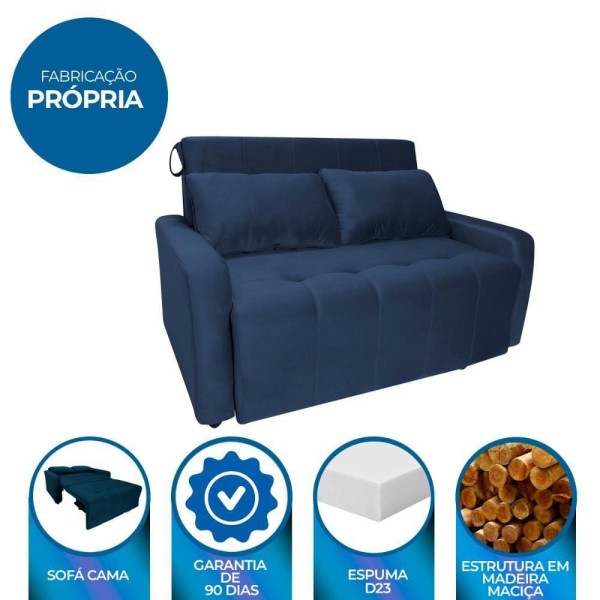 Encontraproduto.com.br - Sofá Cama Para Sala De Estar Amora New Veludo Matrix - Azul Azul
