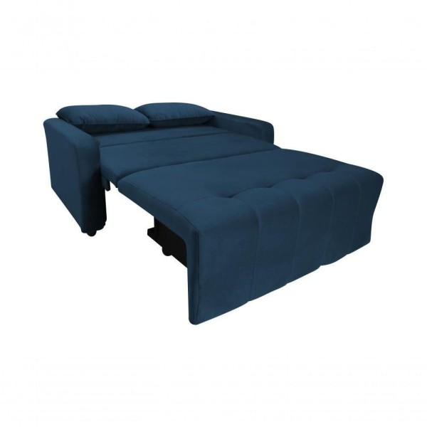 Encontraproduto.com.br - Sofá Cama Para Sala De Estar Amora New Veludo Matrix - Azul Azul