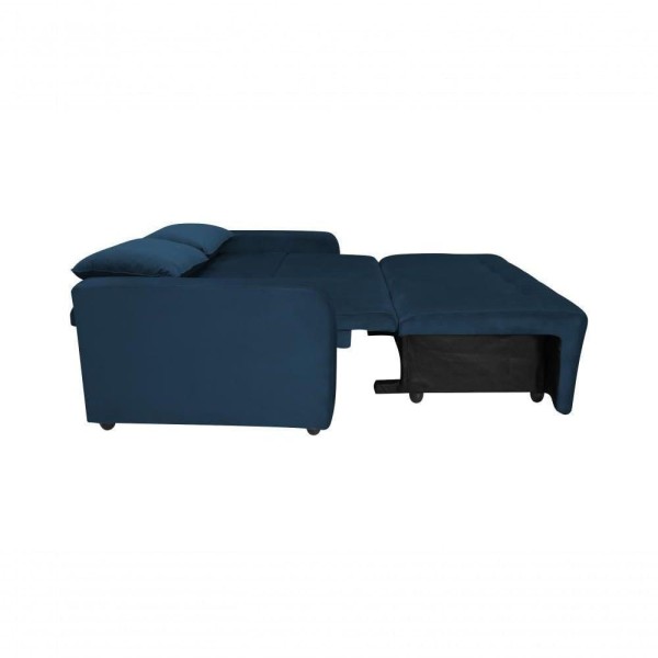 Encontraproduto.com.br - Sofá Cama Para Sala De Estar Amora New Veludo Matrix - Azul Azul