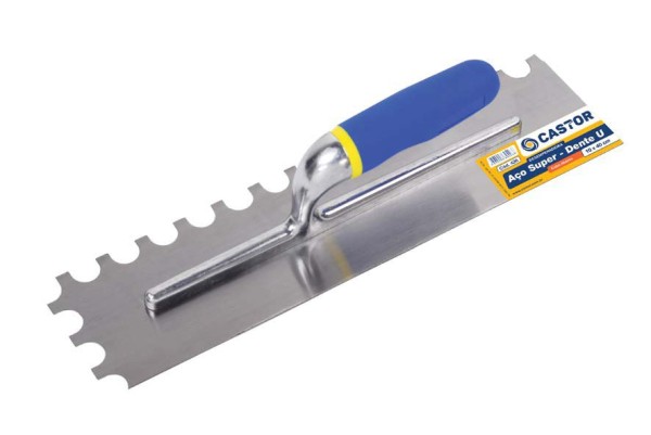 Encontraproduto.com.br - Desempenadeira de Aço com Cabo Emborrachado Castor 10x40cm Dentes em U