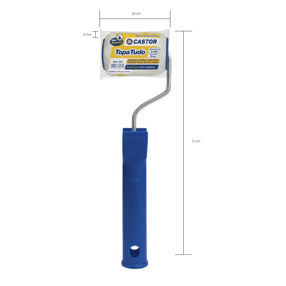 Encontraproduto.com.br - Rolo de Lã Para Pintura Castor Topa Tudo Não Respinga com Cabo 6mm 5cm