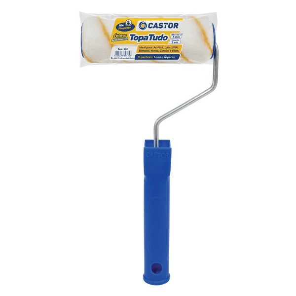Encontraproduto.com.br - Rolo de Lã Para Pintura Castor Topa Tudo Não Respinga com Cabo 6mm 9cm