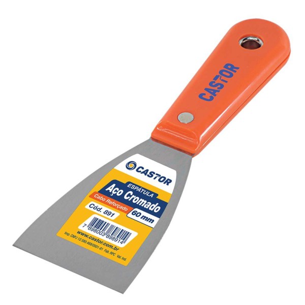 Encontraproduto.com.br - Espátula de Aço Cromado com Cabo Plástico Reforcado Laranja Castor 60mm