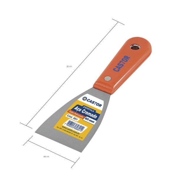 Encontraproduto.com.br - Espátula de Aço Cromado com Cabo Plástico Reforcado Laranja Castor 60mm