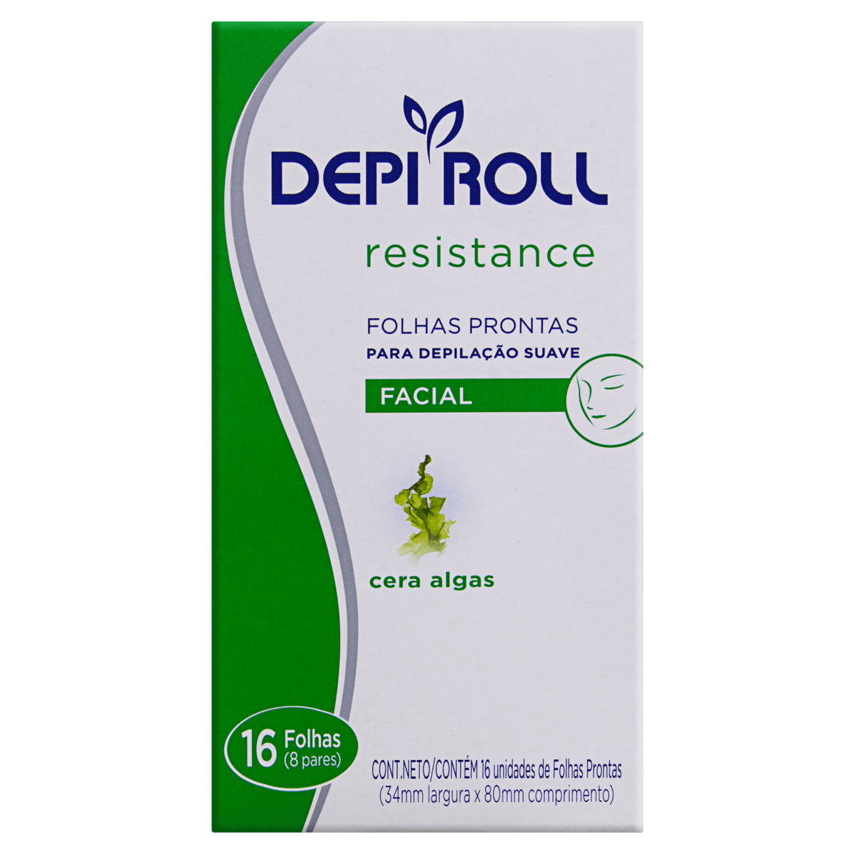 Encontraproduto.com.br - Folhas Prontas Depilatório Depi Roll-On Facial Algas 8 Pares - Depi Roll
