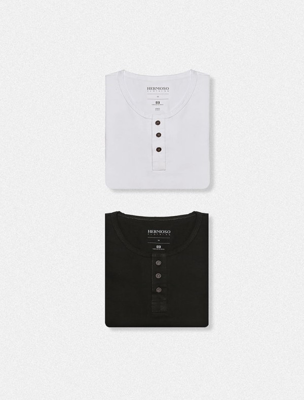 Encontraproduto.com.br - Kit Henley - Mix Preta e Branca