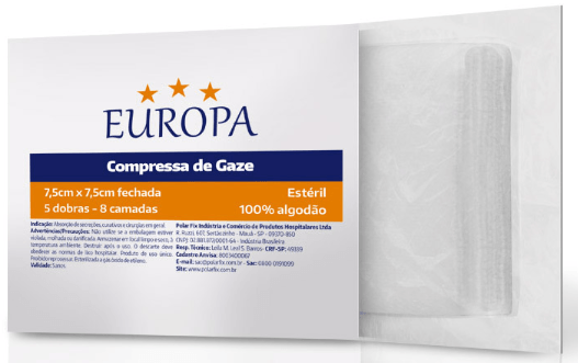 Encontraproduto.com.br - Compressa de Gaze Estéril 13 Fios Europa pct 10un - PolarFix