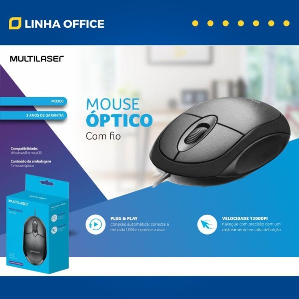 Encontraproduto.com.br - Combo Mouse Multilaser Preto Mo300 + Mouse Dog Face