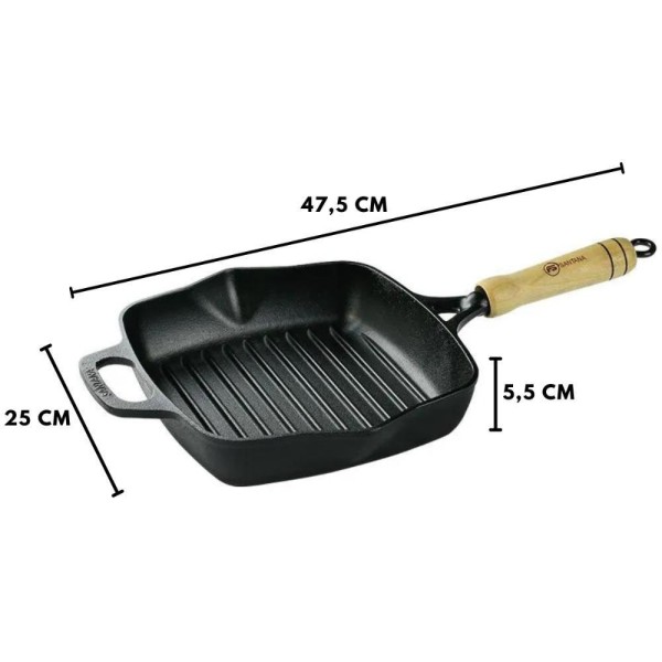 Encontraproduto.com.br - Frigideira Para Grelhar Ferro Fundido Chapa Grill Cookgrill Quadrada 22X22Cm Cabo De Madeira Santana
