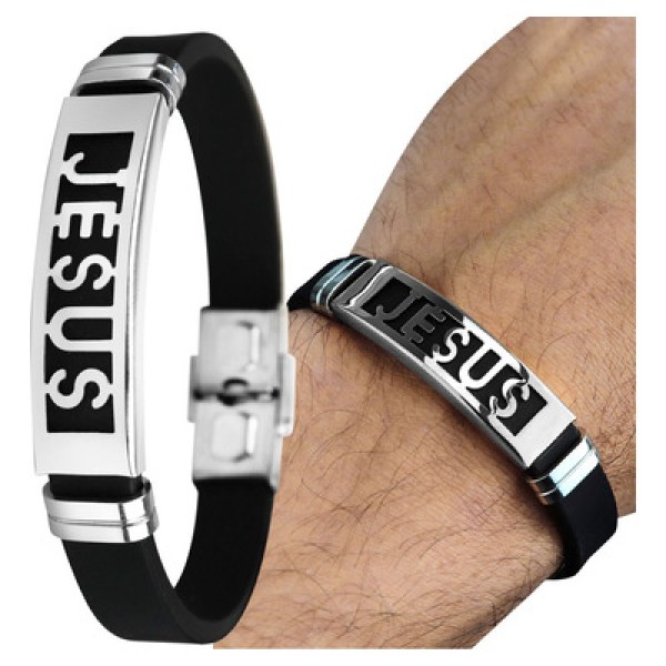 Encontraproduto.com.br - Placa Jesus Cristo Aço Inoxidável Pulseira Masculina + Prata