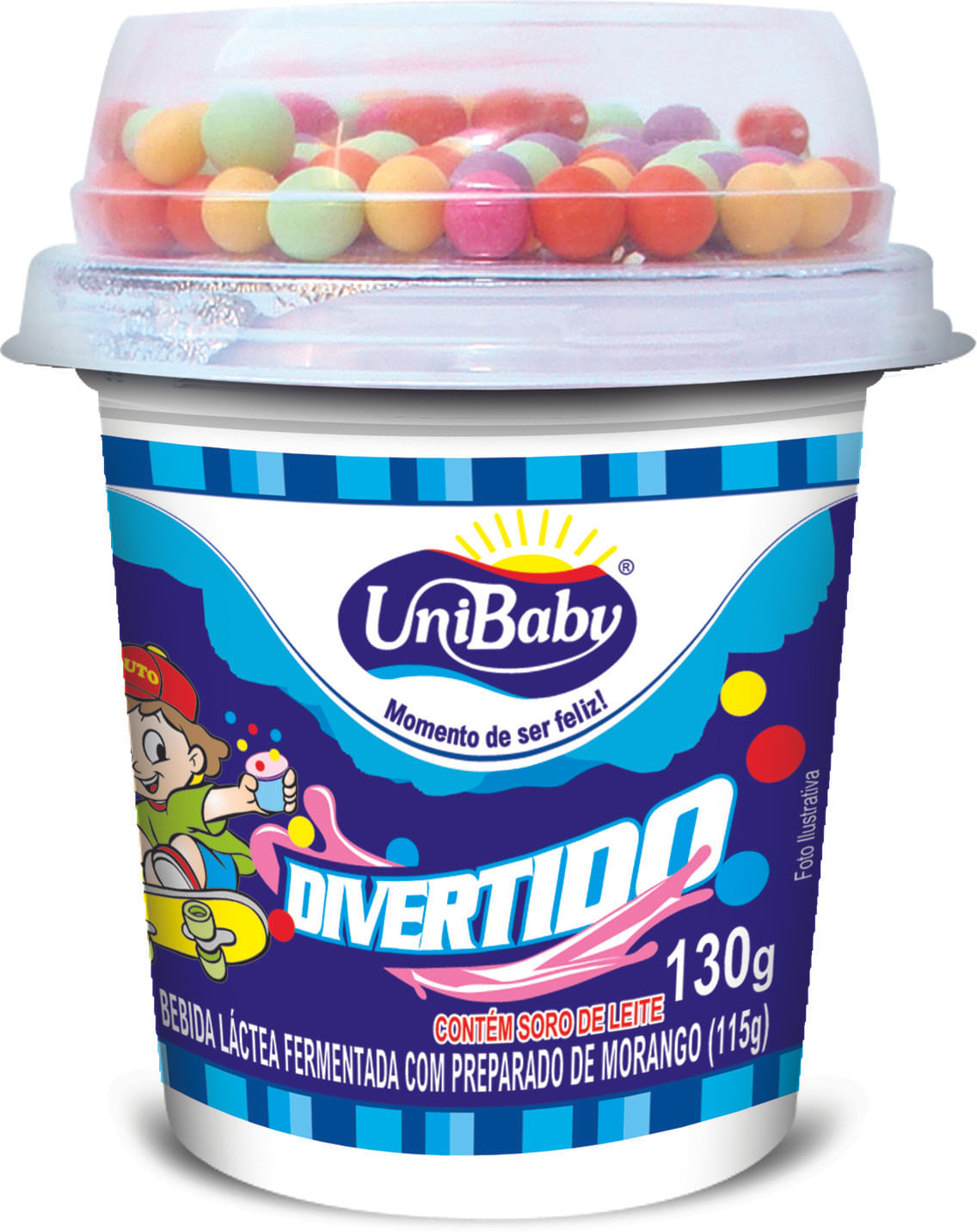 Encontraproduto.com.br - Bebida Láctea sabor Morango Com Confeitos Coloridos Divertido Unibaby 130g